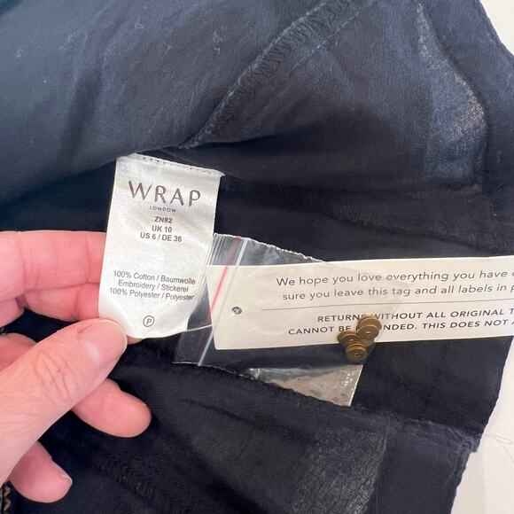 Wrap London Godet Cotton Sequin Bell Sleeve V Neck Blouse Sz 6 Black Gold - Picture 6 of 10